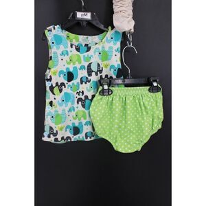 SASSY STITCHES DIAPER SET OUTFITS COLORFUL ELEPHANTS 2T